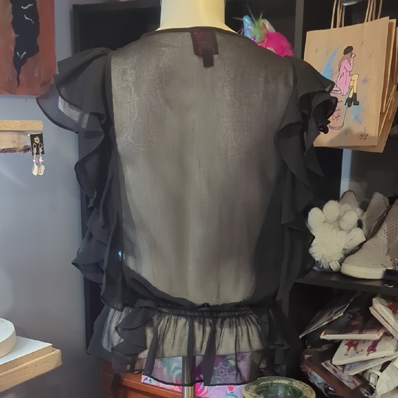 2B Bebe Black Sheer Ruffle Blouse - Picture 6 of 8